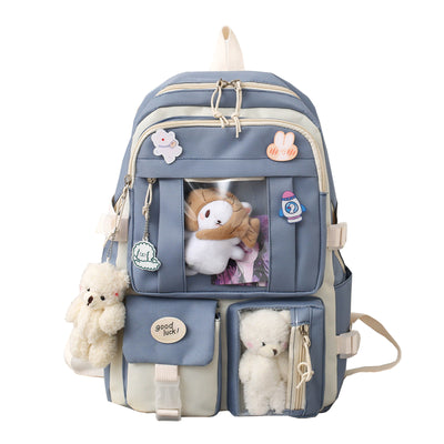 Preppy Backpack, Kawaii Backpack with Kawaii Pin And Accessories for Girls School Cute Aesthetic Backpack