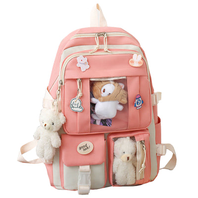 Preppy Backpack, Kawaii Backpack with Kawaii Pin And Accessories for Girls School Cute Aesthetic Backpack