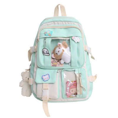 Preppy Backpack, Kawaii Backpack with Kawaii Pin And Accessories for Girls School Cute Aesthetic Backpack