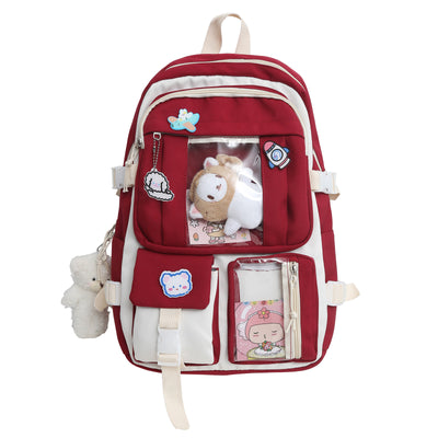 Preppy Backpack, Kawaii Backpack with Kawaii Pin And Accessories for Girls School Cute Aesthetic Backpack