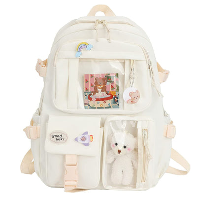 Preppy Backpack, Kawaii Backpack with Kawaii Pin And Accessories for Girls School Cute Aesthetic Backpack