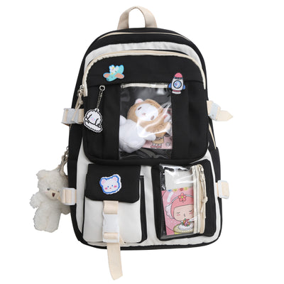 Preppy Backpack, Kawaii Backpack with Kawaii Pin And Accessories for Girls School Cute Aesthetic Backpack