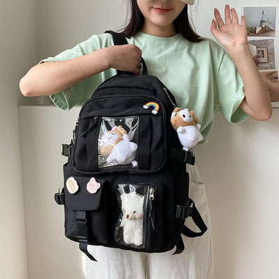 Preppy Backpack, Kawaii Backpack with Kawaii Pin And Accessories for Girls School Cute Aesthetic Backpack