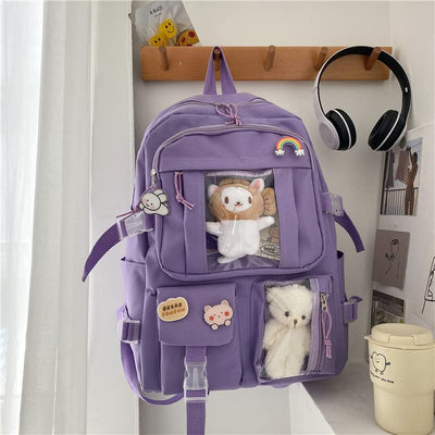 Preppy Backpack, Kawaii Backpack with Kawaii Pin And Accessories for Girls School Cute Aesthetic Backpack