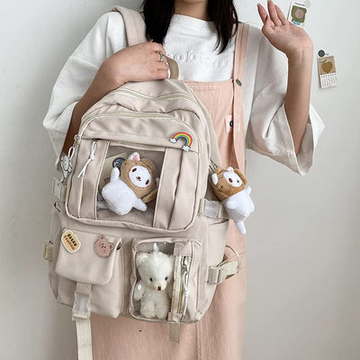 Preppy Backpack, Kawaii Backpack with Kawaii Pin And Accessories for Girls School Cute Aesthetic Backpack