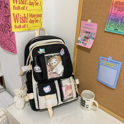 Preppy Backpack, Kawaii Backpack with Kawaii Pin And Accessories for Girls School Cute Aesthetic Backpack