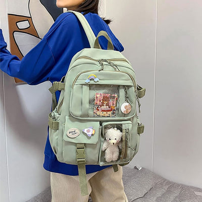 Preppy Backpack, Kawaii Backpack with Kawaii Pin And Accessories for Girls School Cute Aesthetic Backpack