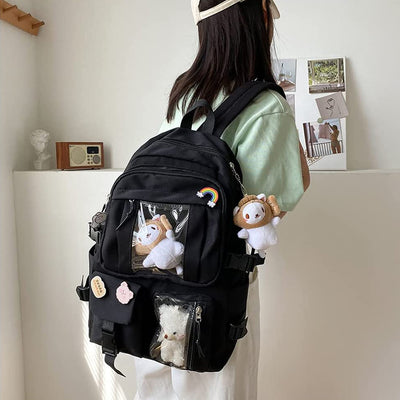 Preppy Backpack, Kawaii Backpack with Kawaii Pin And Accessories for Girls School Cute Aesthetic Backpack