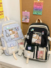 Preppy Backpack, Kawaii Backpack with Kawaii Pin And Accessories for Girls School Cute Aesthetic Backpack