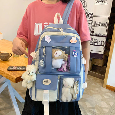 Preppy Backpack, Kawaii Backpack with Kawaii Pin And Accessories for Girls School Cute Aesthetic Backpack