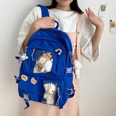 Preppy Backpack, Kawaii Backpack with Kawaii Pin And Accessories for Girls School Cute Aesthetic Backpack