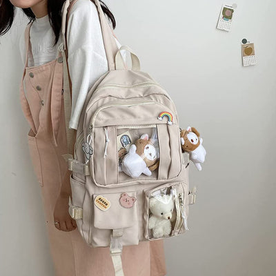 Preppy Backpack, Kawaii Backpack with Kawaii Pin And Accessories for Girls School Cute Aesthetic Backpack