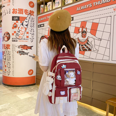 Preppy Backpack, Kawaii Backpack with Kawaii Pin And Accessories for Girls School Cute Aesthetic Backpack