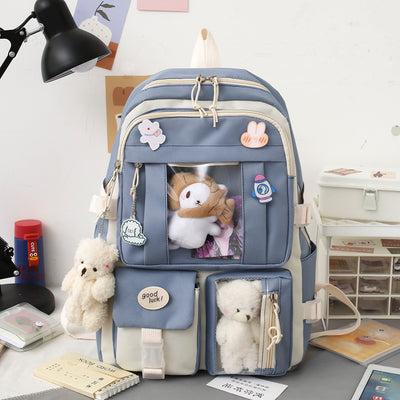 Preppy Backpack, Kawaii Backpack with Kawaii Pin And Accessories for Girls School Cute Aesthetic Backpack