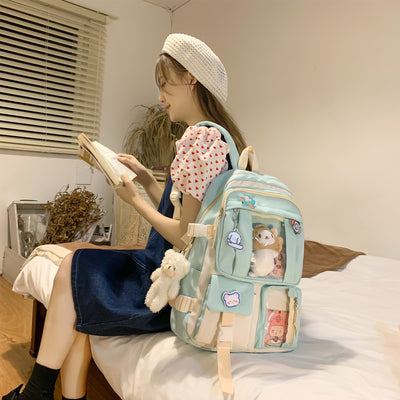 Preppy Backpack, Kawaii Backpack with Kawaii Pin And Accessories for Girls School Cute Aesthetic Backpack