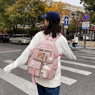 Preppy Backpack, Kawaii Backpack with Kawaii Pin And Accessories for Girls School Cute Aesthetic Backpack