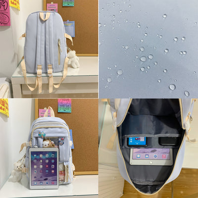 Preppy Backpack, Kawaii Backpack with Kawaii Pin And Accessories for Girls School Cute Aesthetic Backpack