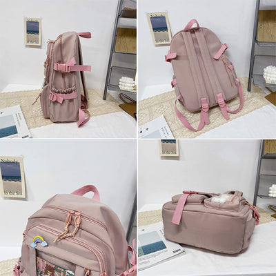 Preppy Backpack, Kawaii Backpack with Kawaii Pin And Accessories for Girls School Cute Aesthetic Backpack